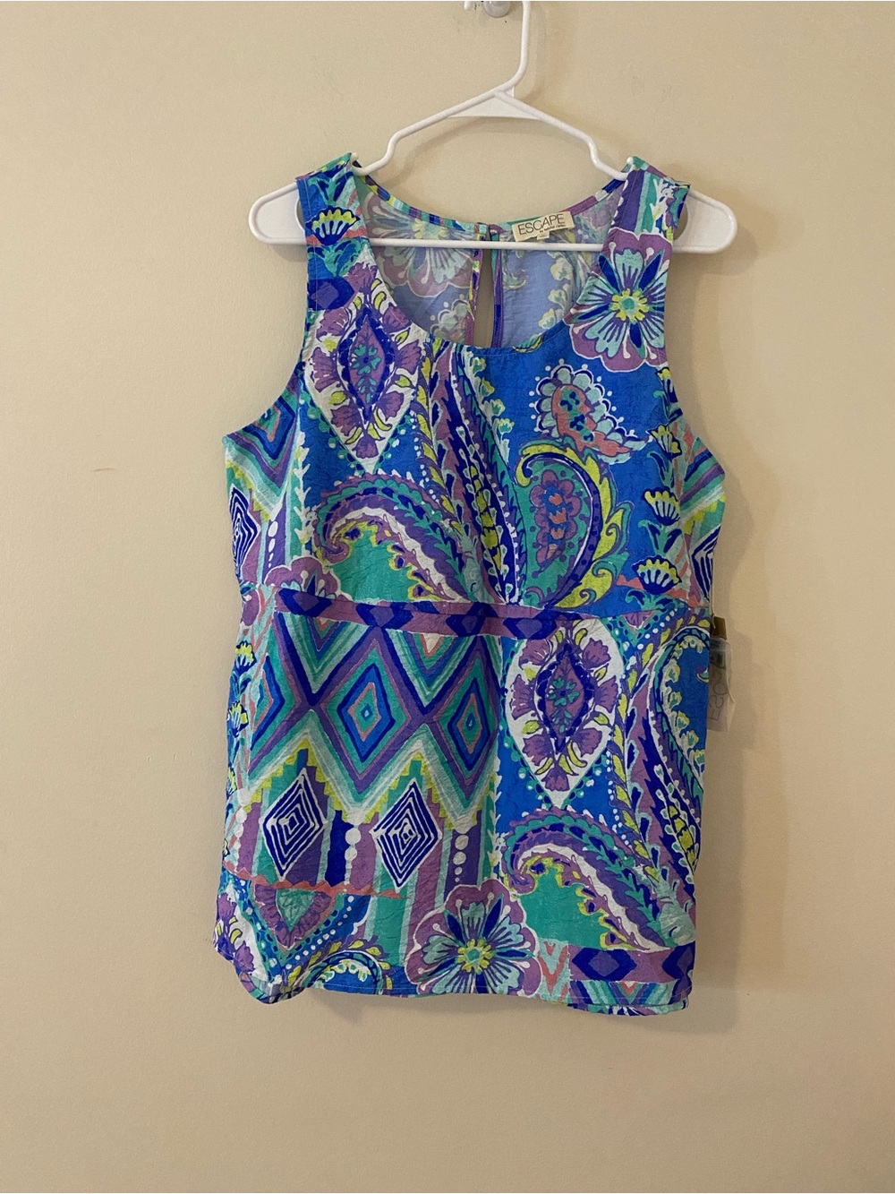 Escape Sleeveless Blue & Green Paisley Print flowy Tank Top